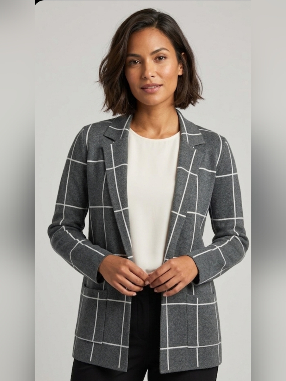 LOFT Windowpane Gray Open-Front Blazer Jacket,Size XS.